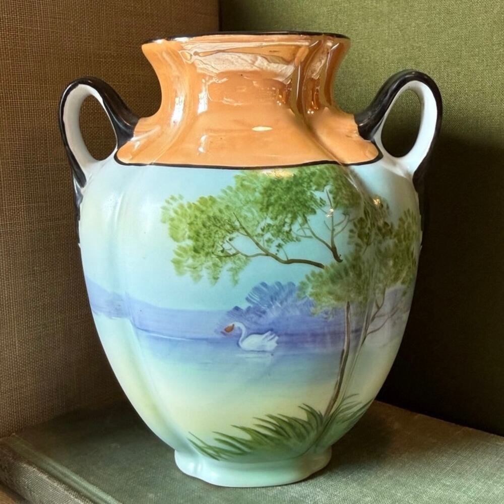 Vintage Noritake Hand‑Painted Lustreware Swan Vase